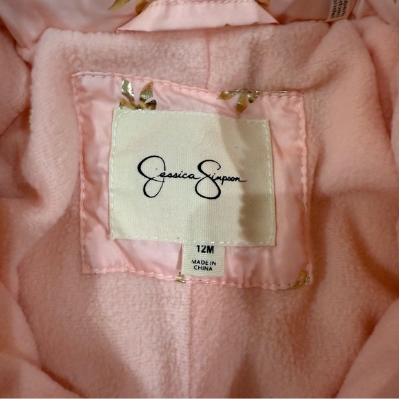 Jessica Simpson Hooded Baby Snowsuit w Bow Accents in Pink/Gold, Size 12 Months - Picture 4 of 8